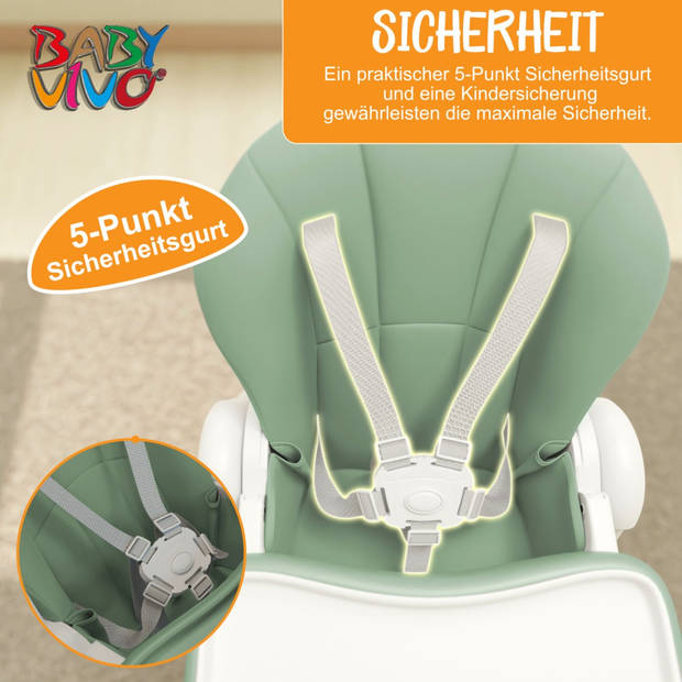 Baby Vivo Kinderstoel Tippy- mint- met wieltjes Babyvoedingszitje