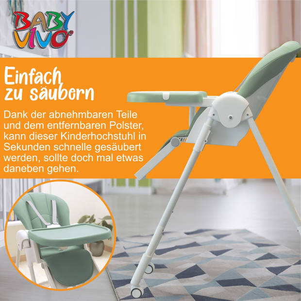 Baby Vivo Kinderstoel Tippy- mint- met wieltjes Babyvoedingszitje