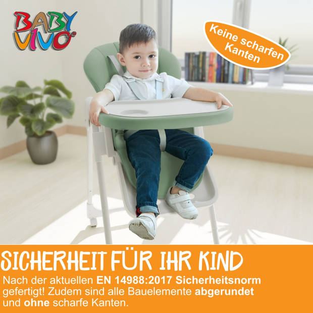 Baby Vivo Kinderstoel Tippy- mint- met wieltjes Babyvoedingszitje