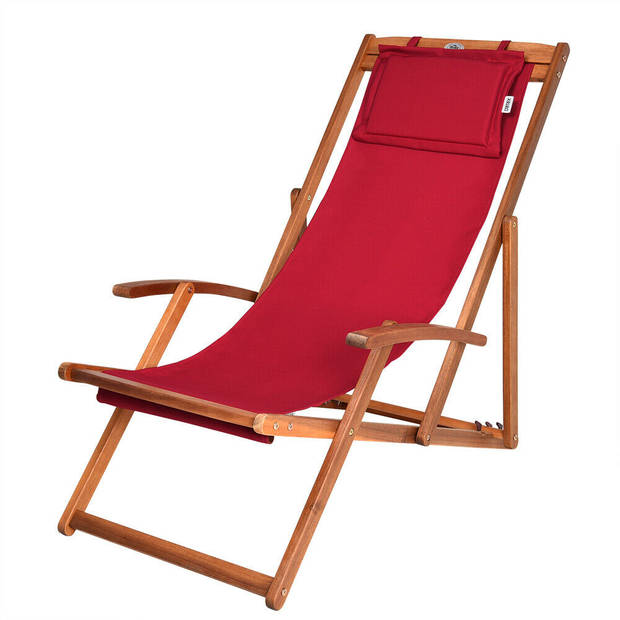 Strandstoel Acaciahout rood, tuinstoel, ligstoel