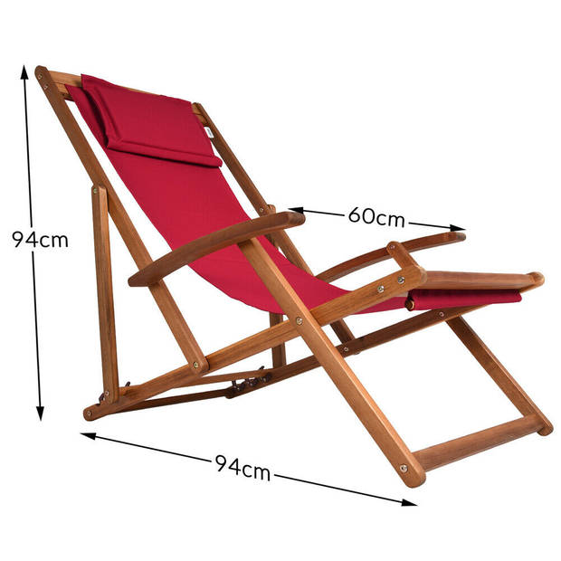 Strandstoel Acaciahout rood, tuinstoel, ligstoel