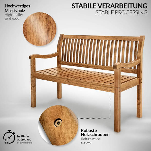 Tillvex® tuinbank hout donkerbruin 125 cm / 2 - 3 personen parkbank massieve bank tuinmeubelen