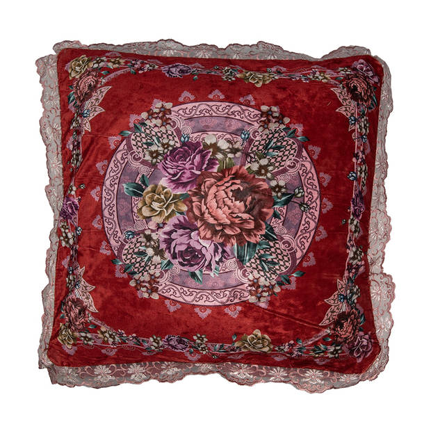 Clayre & Eef Kussenhoes 55x55 cm Rood Synthetisch Vierkant Bloemen Rood