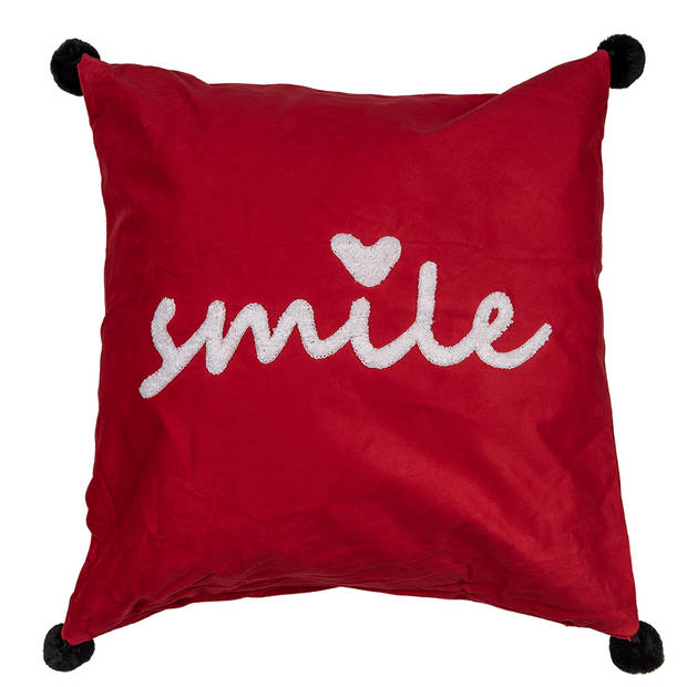 Clayre & Eef Kussenhoes 45x45 cm Rood Wit Polyester Vierkant smile Rood