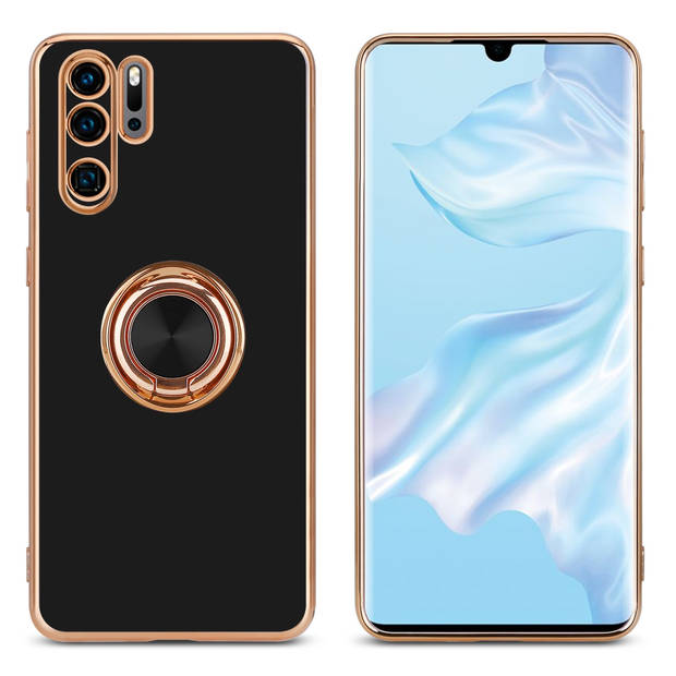 Cadorabo Hoesje geschikt voor Huawei P30 PRO in Glossy Zwart - Goud - Beschermhoes Camerabescherming magnetische