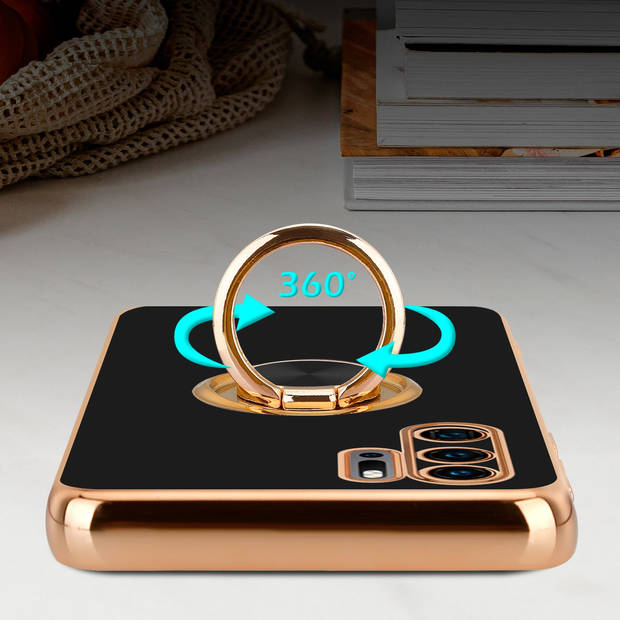 Cadorabo Hoesje geschikt voor Huawei P30 PRO in Glossy Zwart - Goud - Beschermhoes Camerabescherming magnetische