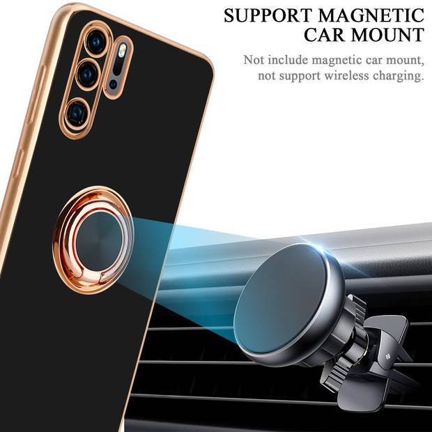 Cadorabo Hoesje geschikt voor Huawei P30 PRO in Glossy Zwart - Goud - Beschermhoes Camerabescherming magnetische