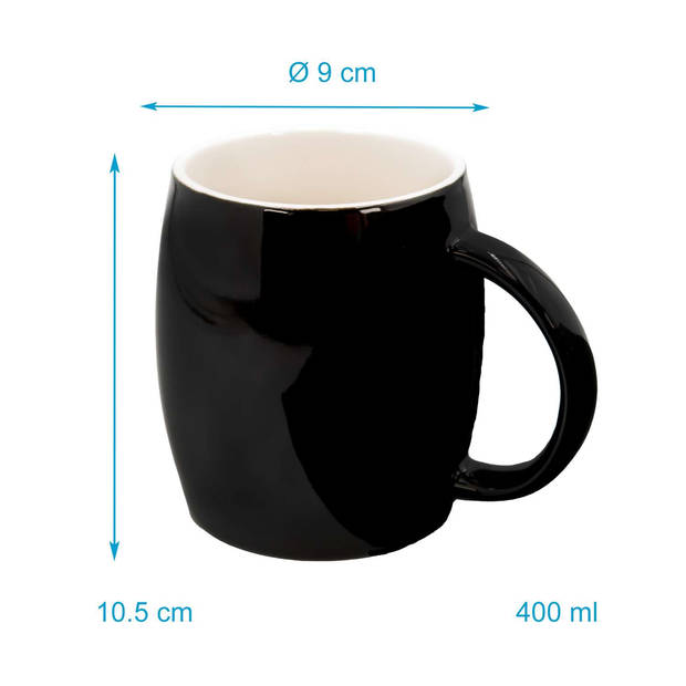 Intirilife porseleinen koffiebeker koffiekopje in zwart met lepel bamboe deksel 400 ml - perfect als cadeau voor familie