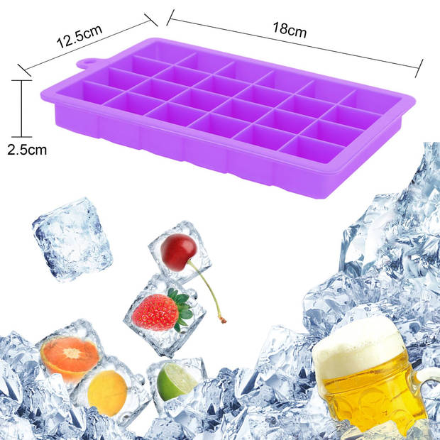 Intirilife 2x ijsblokjesvorm in lila - set van 2 met 24 vakjes ijsblokjes siliconen vormpjes met deksel