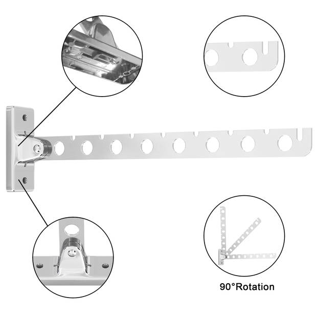 Intirilife 2x opvouwbare rvs kledingstang kapstok kapstokhouder in zilver met een lengte van 30cm