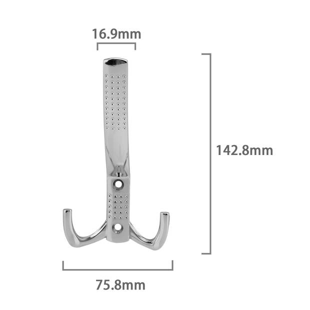 Intirilife dubbele jashaken in chroom design 7,58 x 1,69 x 14,28 cm kapstokhaken metalen wandhaken garderobehaken