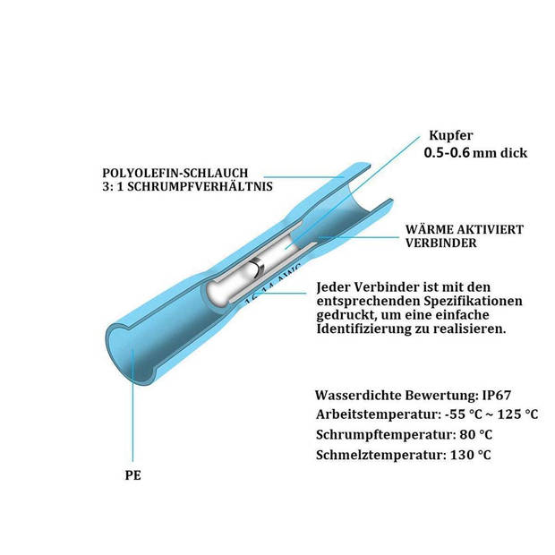 Intirilife set van 200 stuks krimpverbinders, in 3 maten, set van 200 stuks met koperen buis (0,8-1,0 mm dun)