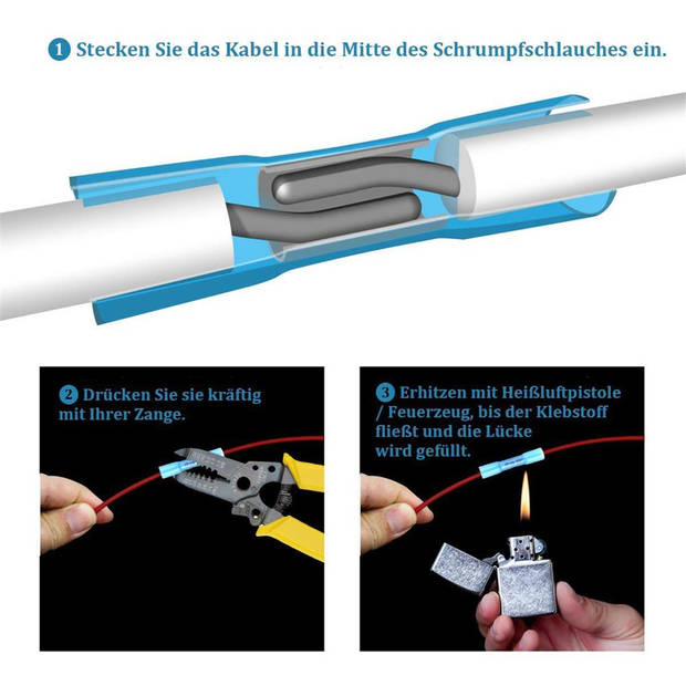 Intirilife set van 200 stuks krimpverbinders, in 3 maten, set van 200 stuks met koperen buis (0,8-1,0 mm dun)