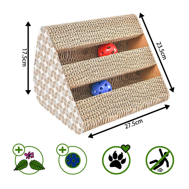 Intirilife interactieve krabplank kattenspeelgoed van bruin golfkarton met 27.5 x 23.5 x 17.5 cm formaat