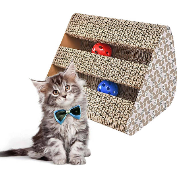 Intirilife interactieve krabplank kattenspeelgoed van bruin golfkarton met 27.5 x 23.5 x 17.5 cm formaat