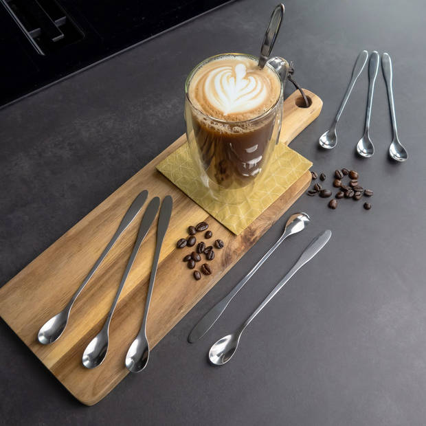 Intirilife set van 12 lange roestvrijstalen lepels - lengte 18.9 cm - voor latte macchiato, cocktails, desserts en meer