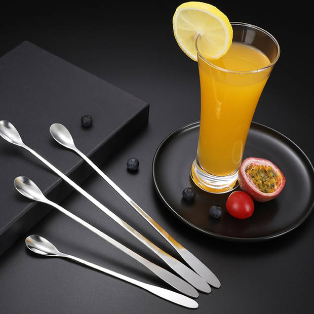 Intirilife set van 12 lange roestvrijstalen lepels - lengte 18.9 cm - voor latte macchiato, cocktails, desserts en meer