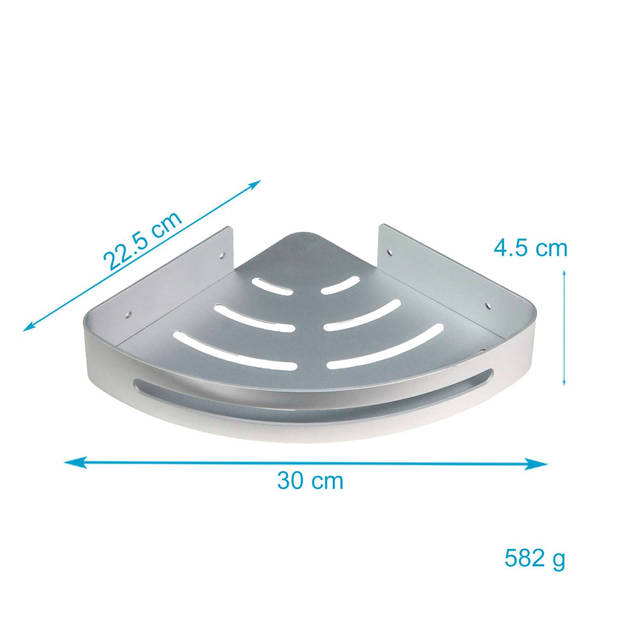 Intirilife 2x doucheplank zilveren rekje - 30 x 22.5 x 4.5 cm - badkamerplank hoekplank met 2 haken voor boren of lijmen