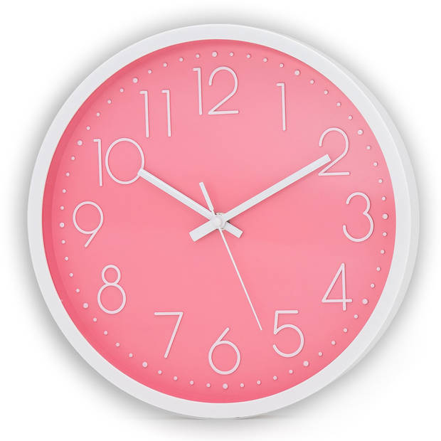 Intirilife wandklok in wit - roze met 30,5 cm diameter - praktische tijdweergave chronometer stijlvol voor elke kamer