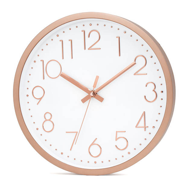 Intirilife wandklok in rosé goud - wit met 30,5 cm diameter - praktische tijdweergave chronometer stijlvol voor elke kam