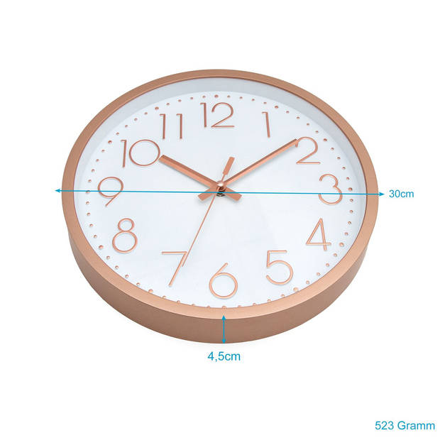 Intirilife wandklok in rosé goud - wit met 30,5 cm diameter - praktische tijdweergave chronometer stijlvol voor elke kam