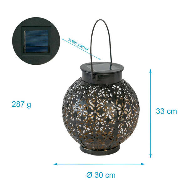 Intirilife zonnelantaarn zonne metalen lamp in zwart - 15.5 x 16.5 cm - buitenverlichting voor het decoreren van balkons