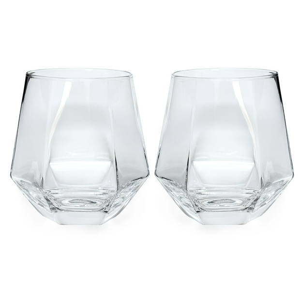 Intirilife 2x drinkglas in hexagon design transparant - 240 ml inhoud - water sap glas vaatwasmachinebestendig