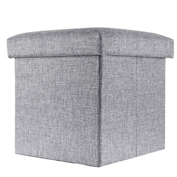 Intirilife opvouwbare kruk 38x38x38 cm in rock grey stoel poef kruk met opbergruimte en bekleding van stof met troggen