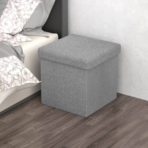 Intirilife opvouwbare kruk 38x38x38 cm in rock grey stoel poef kruk met opbergruimte en bekleding van stof met troggen