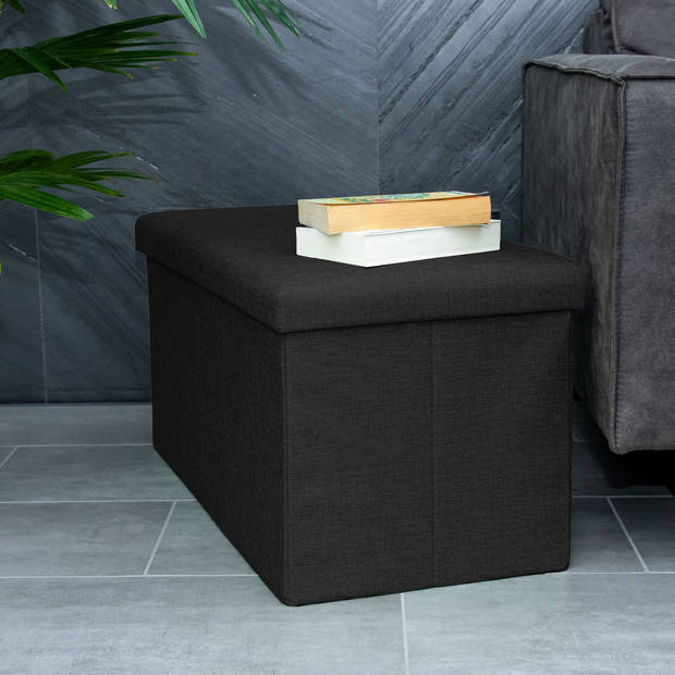 Intirilife opklapbare krukje bank 78x38x38 cm in diamond black - kubusvormige zitting met opbergruimte en hoes van stof