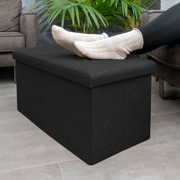 Intirilife opklapbare krukje bank 78x38x38 cm in diamond black - kubusvormige zitting met opbergruimte en hoes van stof