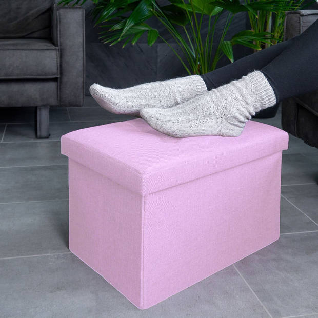 Intirilife opvouwbare kruk 49x30x30 cm in lotus rosa bank stoel met opbergruimte en deksel van stof opbergbox kist