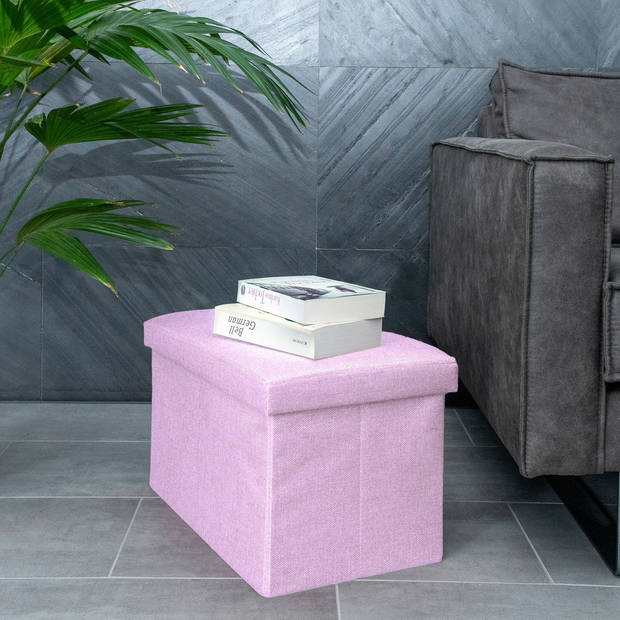 Intirilife opvouwbare kruk 49x30x30 cm in lotus rosa bank stoel met opbergruimte en deksel van stof opbergbox kist