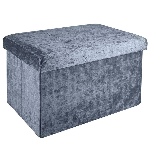 Intirilife opvouwbare bank 49x30x30 cm in fluweelgrijs kruk stoel met opbergruimte en deksel met fluwelen hoes opbergbox