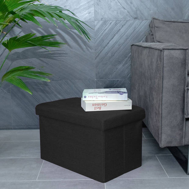 Intirilife opklapbare bank 49x30x30 cm in piano black kruk stoel poef met opbergruimte en bekleding van stof met troggen