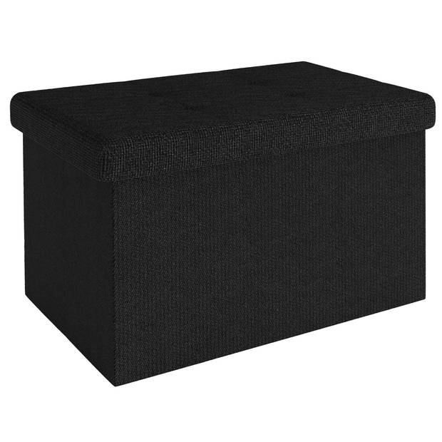 Intirilife opklapbare bank 49x30x30 cm in piano black kruk stoel poef met opbergruimte en bekleding van stof met troggen