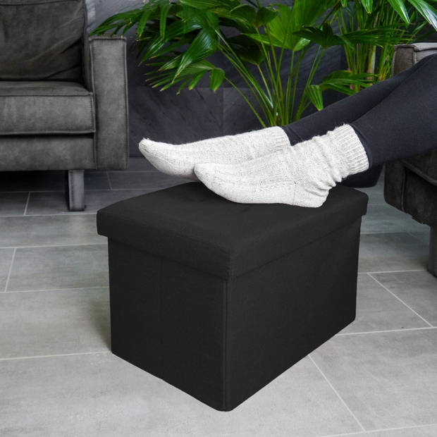 Intirilife opklapbare bank 49x30x30 cm in piano black kruk stoel poef met opbergruimte en bekleding van stof met troggen