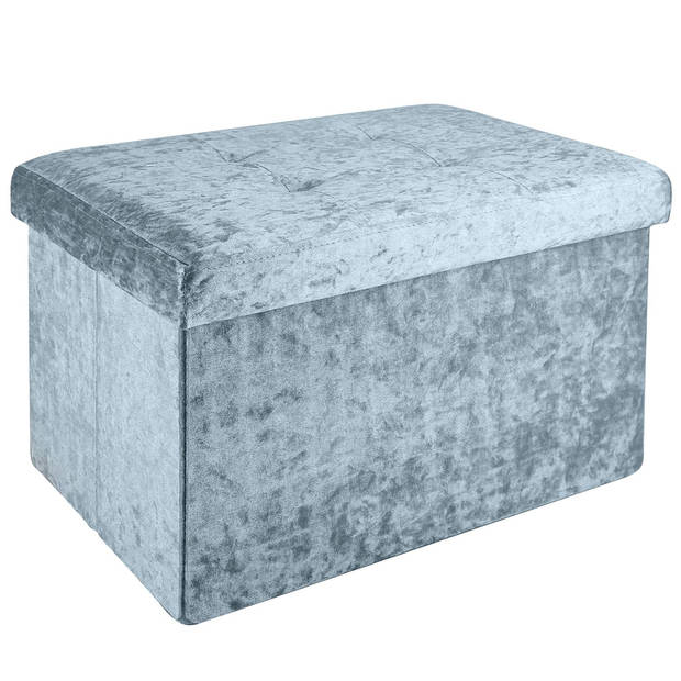 Intirilife opvouwbare bank 49x30x30cm in fluweel blauw-grijs stoel kruk met opbergruimte deksel fluwelen hoes opbergbox