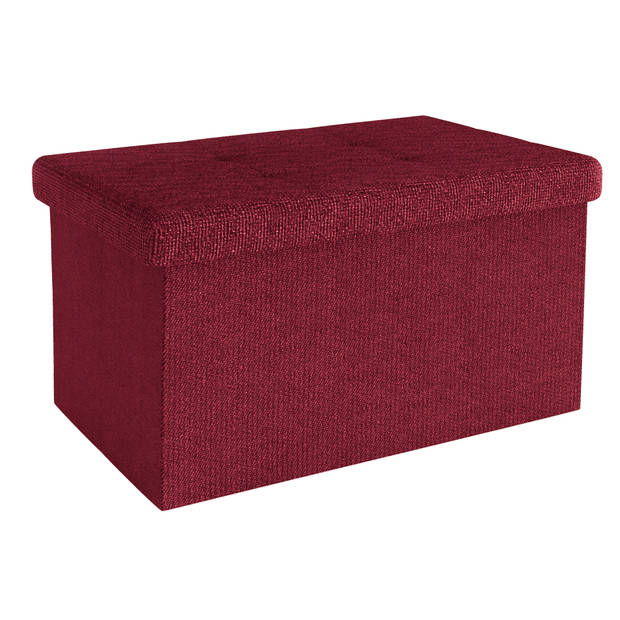 Intirilife opvouwbare kruk 49x30x30 cm in granat red bank stoel met opbergruimte en deksel van stof opbergbox kist