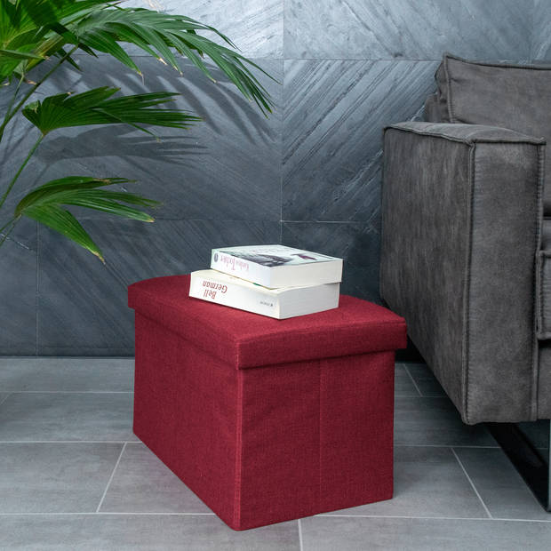 Intirilife opvouwbare kruk 49x30x30 cm in granat red bank stoel met opbergruimte en deksel van stof opbergbox kist