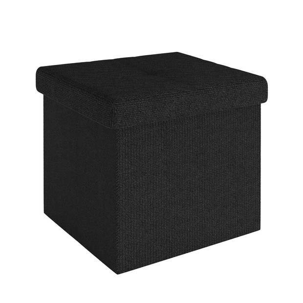 Intirilife opvouwbare kruk 30x30x30 cm in piano black stoel poef met opbergruimte en hoes van stof met troggen