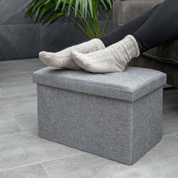 Intirilife opvouwbare bank 49x30x30 cm in grey kruk stoel poef met opbergruimte en bekleding van stof met verdiepingen