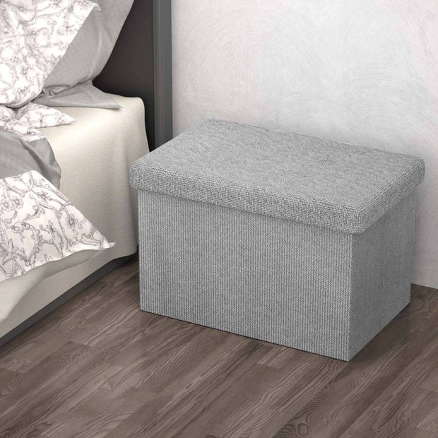 Intirilife opvouwbare bank 49x30x30 cm in grey kruk stoel poef met opbergruimte en bekleding van stof met verdiepingen