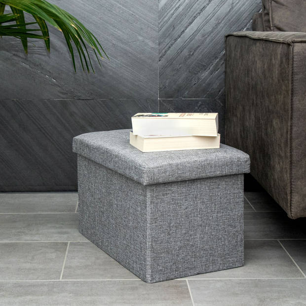 Intirilife opvouwbare bank 49x30x30 cm in grey kruk stoel poef met opbergruimte en bekleding van stof met verdiepingen