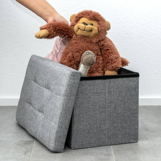 Intirilife opvouwbare bank 49x30x30 cm in grey kruk stoel poef met opbergruimte en bekleding van stof met verdiepingen