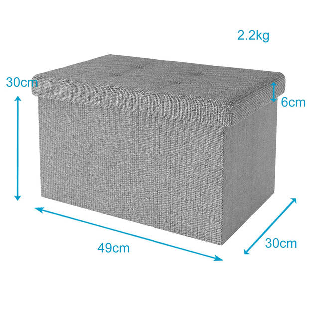 Intirilife opvouwbare bank 49x30x30 cm in grey kruk stoel poef met opbergruimte en bekleding van stof met verdiepingen