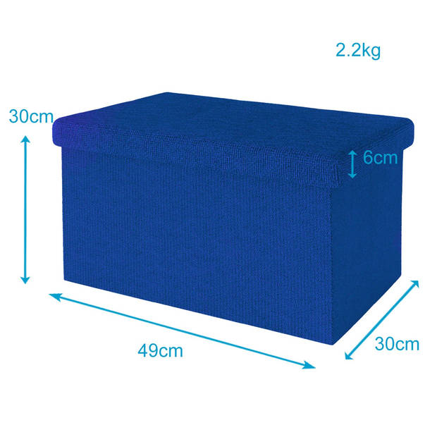 Intirilife opvouwbare kruk 49x30x30 cm in ocean blue bank stoel met opbergruimte en deksel van stof opbergbox kist