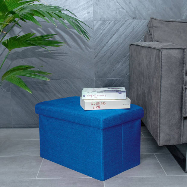 Intirilife opvouwbare kruk 49x30x30 cm in ocean blue bank stoel met opbergruimte en deksel van stof opbergbox kist