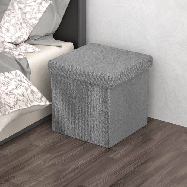 Intirilife opvouwbare kruk 30x30x30 cm in rock grey stoel poef met opbergruimte en hoes van stof met verdiepingen