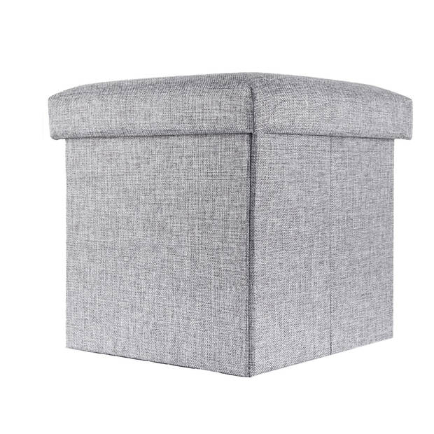 Intirilife opvouwbare kruk 30x30x30 cm in rock grey stoel poef met opbergruimte en hoes van stof met verdiepingen